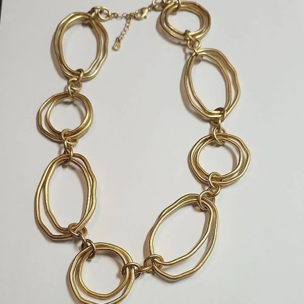 Chunky Oval Brushed Gold Tone Necklace